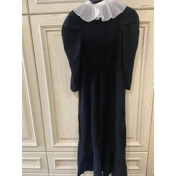 Japan Fashion White Pleated Collar Black Knit Maxi Dress, Womens SIze XS - Picture 3 of 3